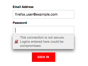 Firefox: Geplante Warnung in unsicheren Formularfeldern.