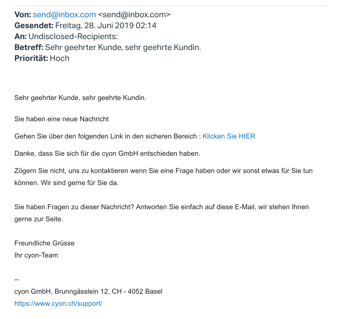 Screenshot Phishing-E-Mail
