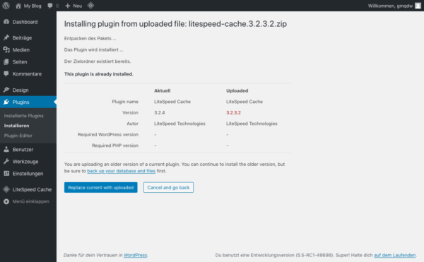 WordPress 5.5: Plugins per ZIP-Upload ersetzen