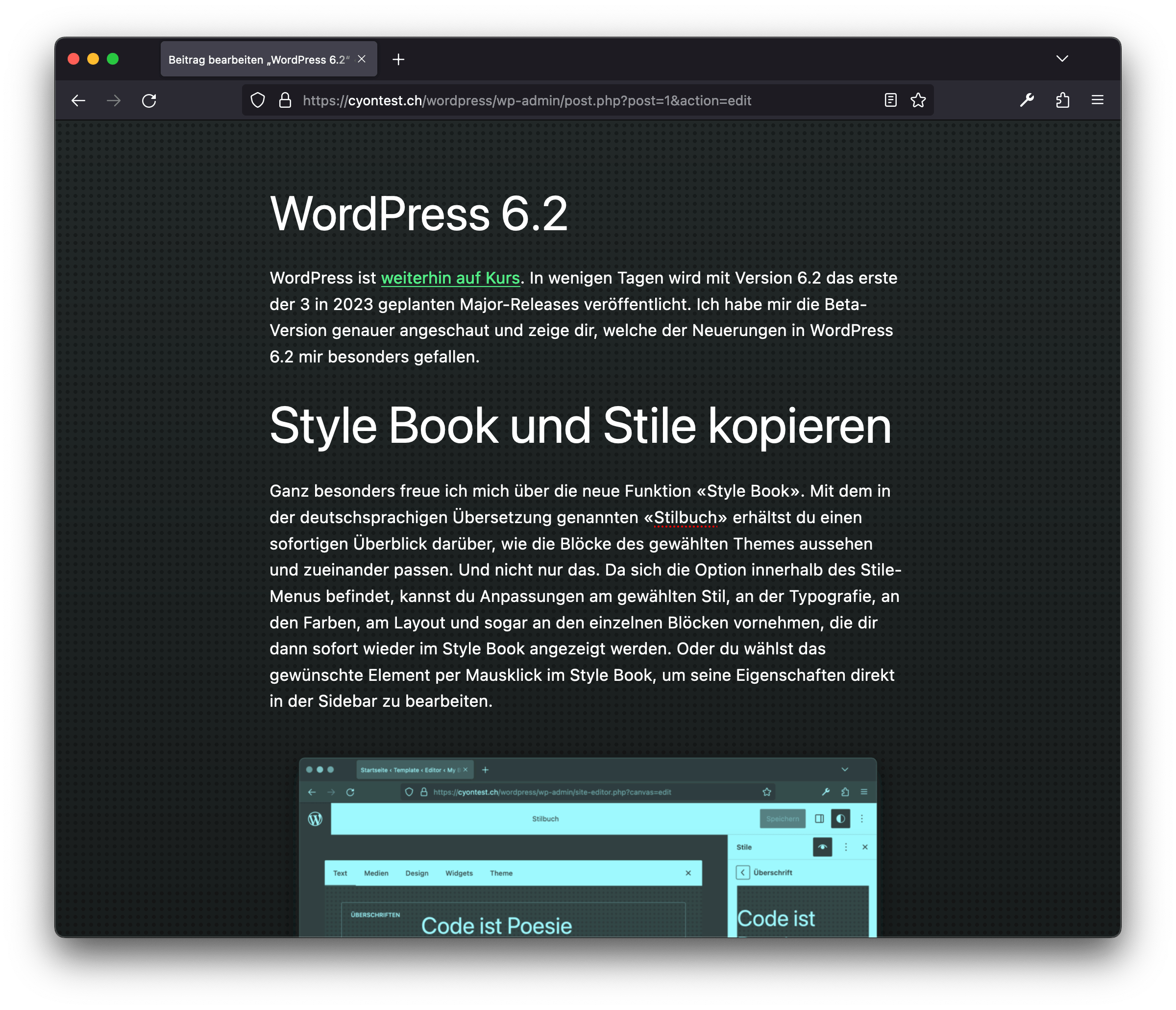 Screenshot Distraction Free Mode in WordPress 6.2